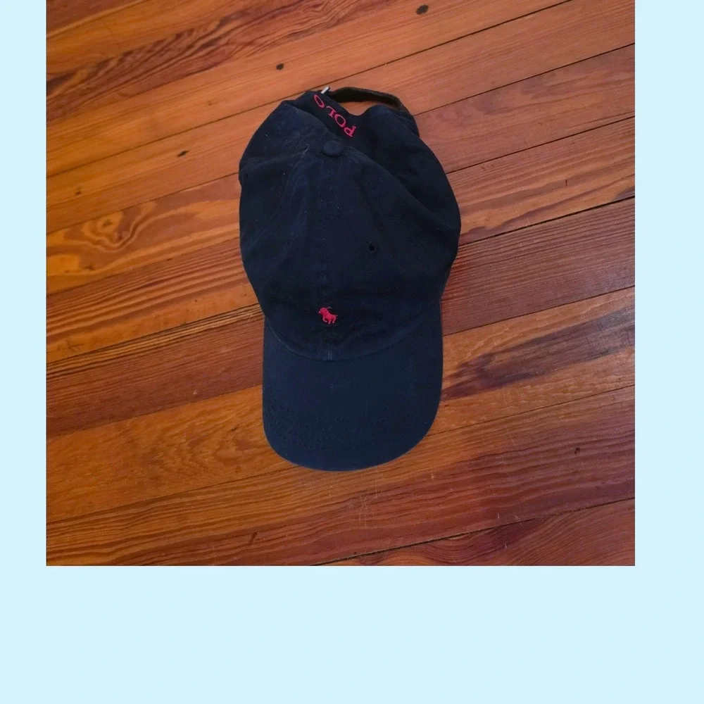 Polo Ralph Lauren Mens Navy Blue Pony Logo Leather Strapback Baseball Hat